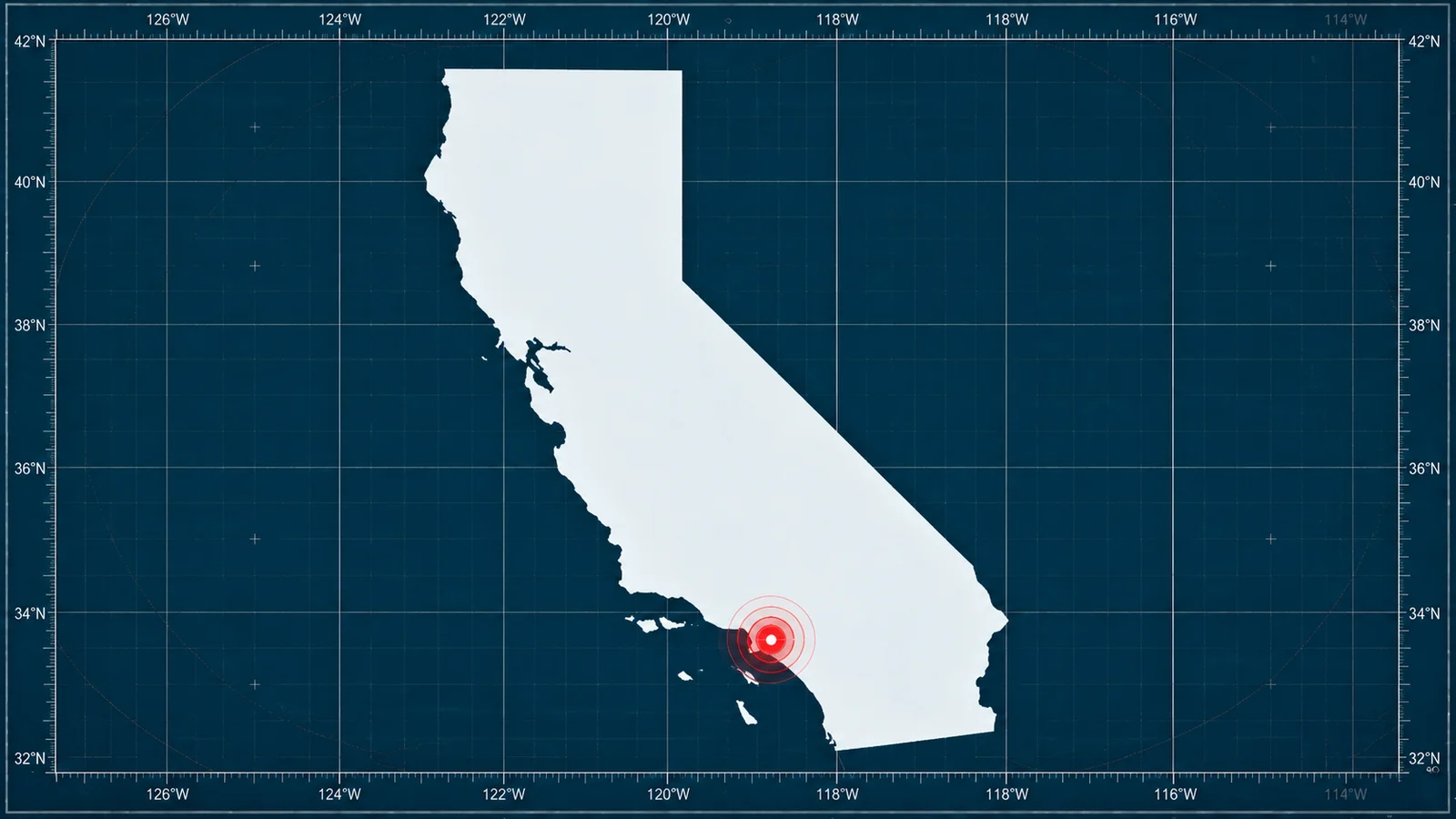 Map of California with a locator pin on Huntington Beach