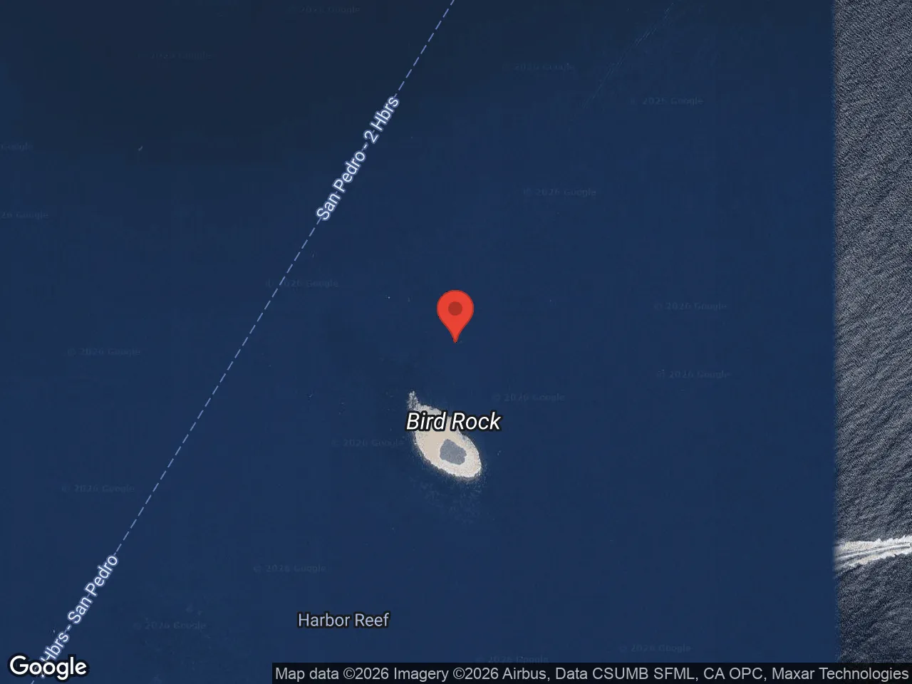 Map of Bird Rock half a mile off Isthmus Cove at Two Harbors
