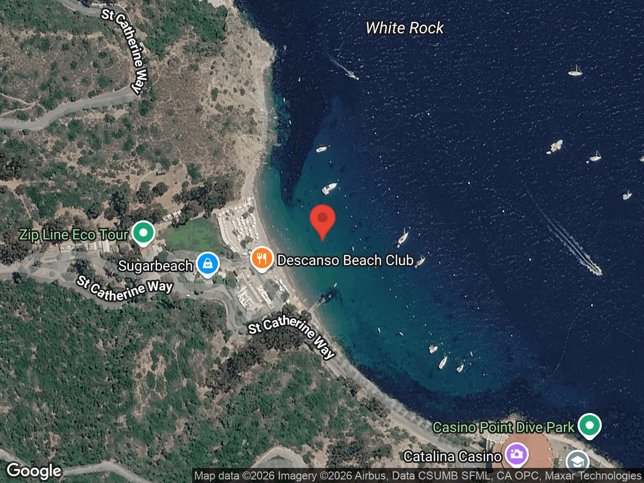 Map of Descanso Beach north of the Catalina Casino in Avalon