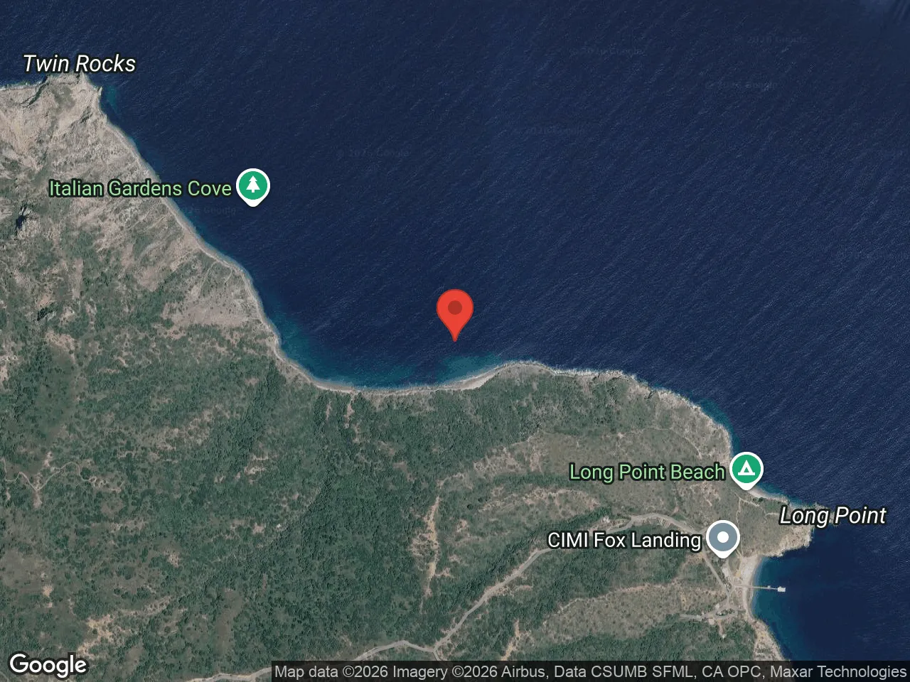 Map of Italian Gardens west of Long Point on the Catalina front side