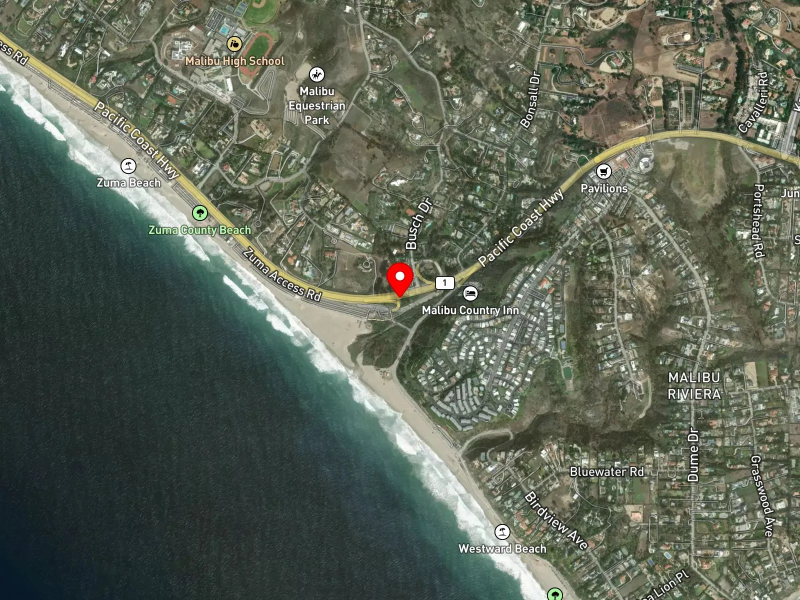 Map of Zuma Beach showing the twelve county lots, Trancas Creek, and Westward Beach