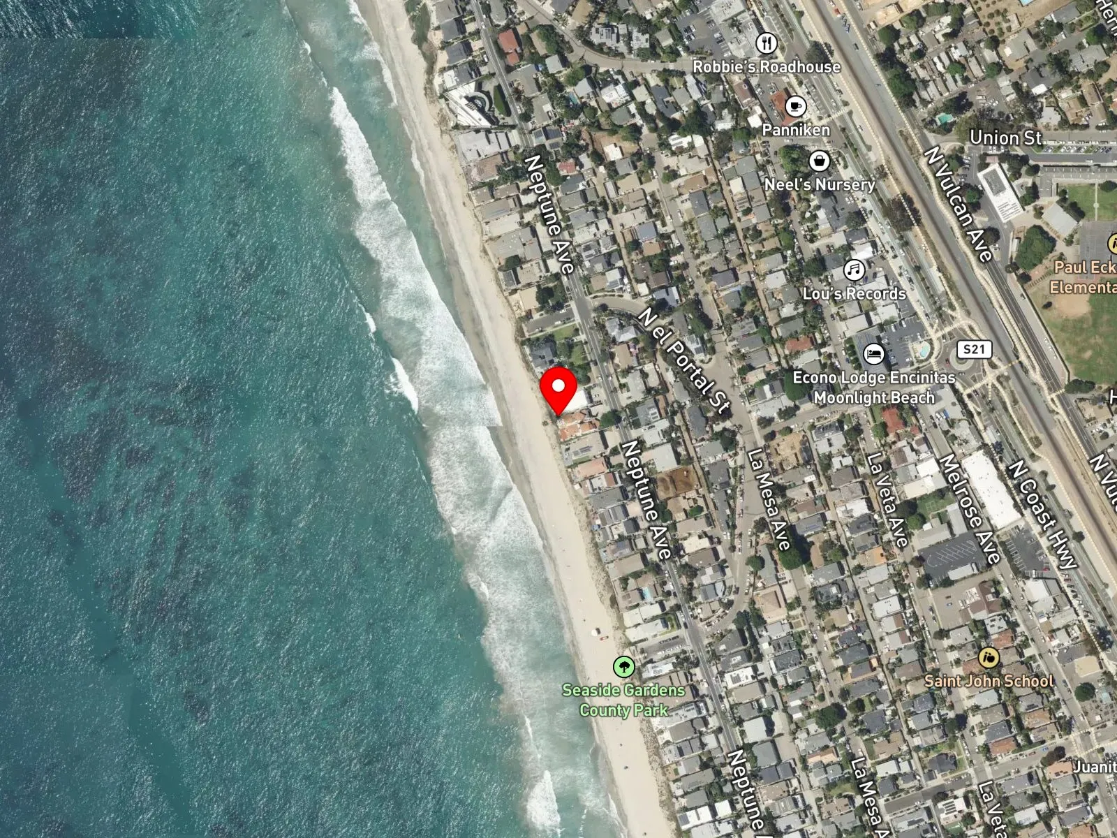 Map of Stone Steps Beach at the end of South El Portal Street off Neptune Avenue