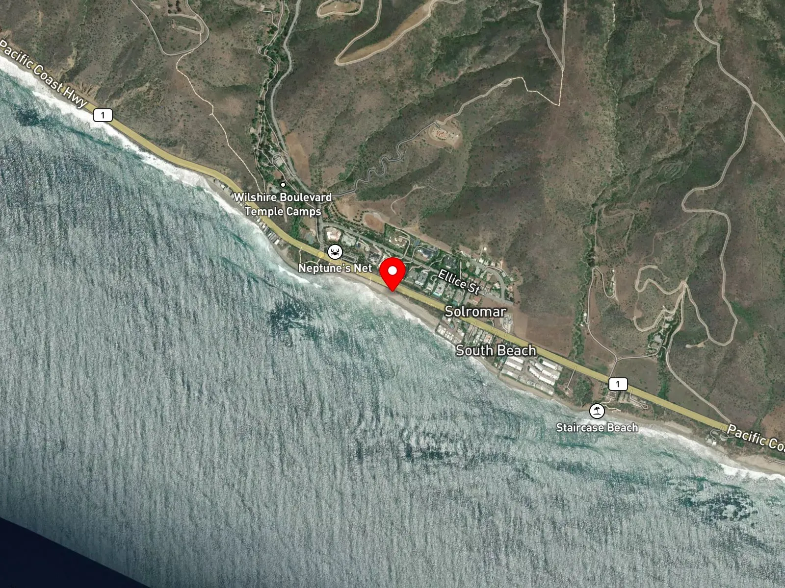 Map of County Line Beach at the Ventura/LA County line showing the kelp bed and point
