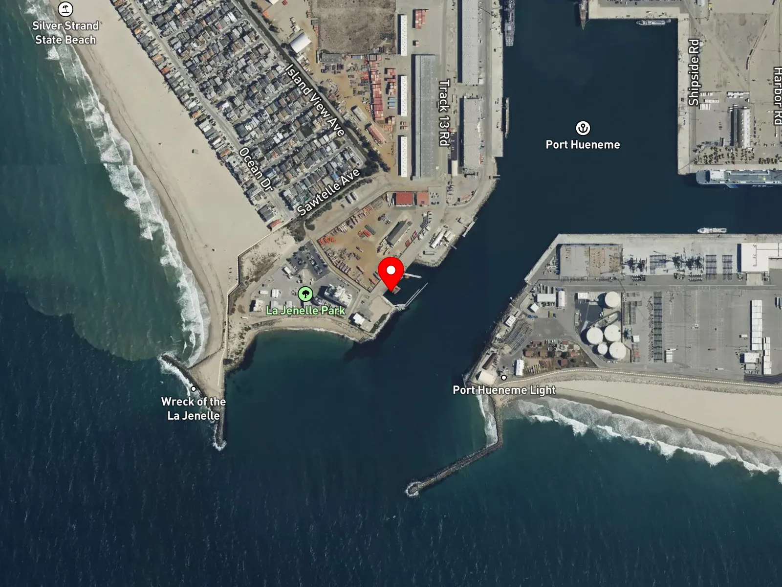 Map of La Jenelle Park showing the Port of Hueneme north jetty and the wreck