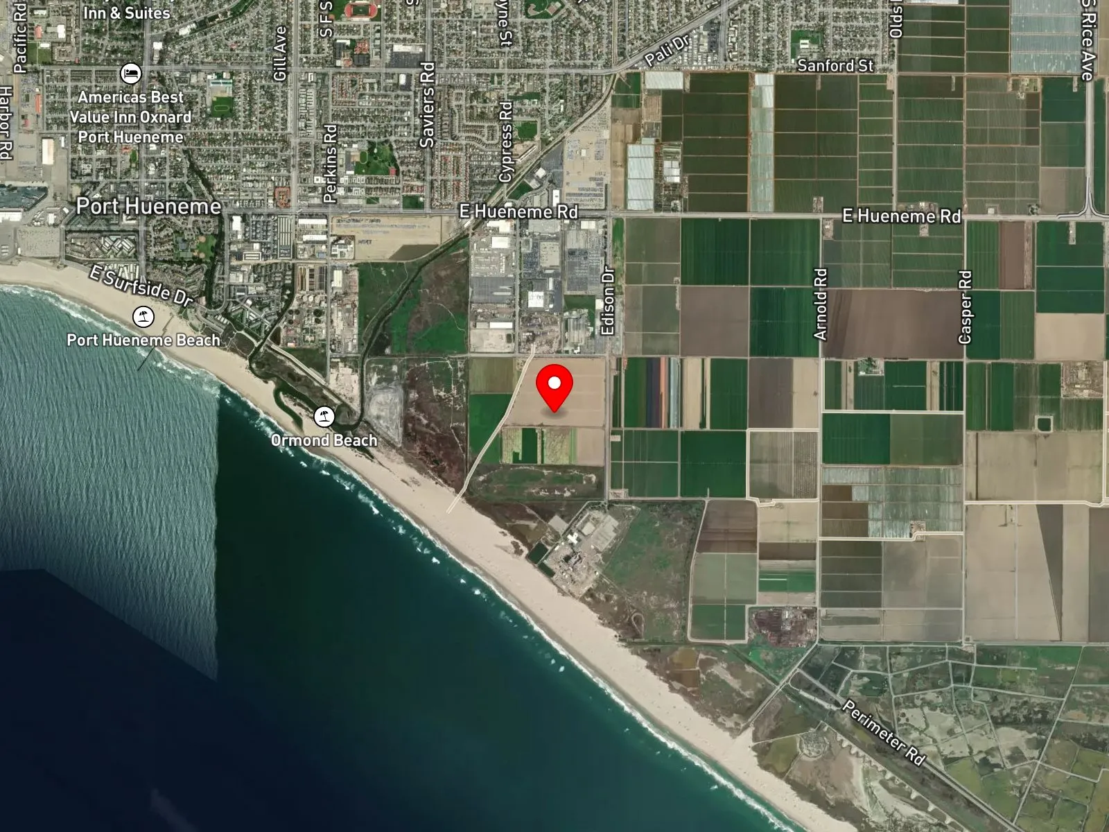 Map of Ormond Beach showing the wetlands, the Arnold Road and Ocean View Drive access, and Mugu Lagoon