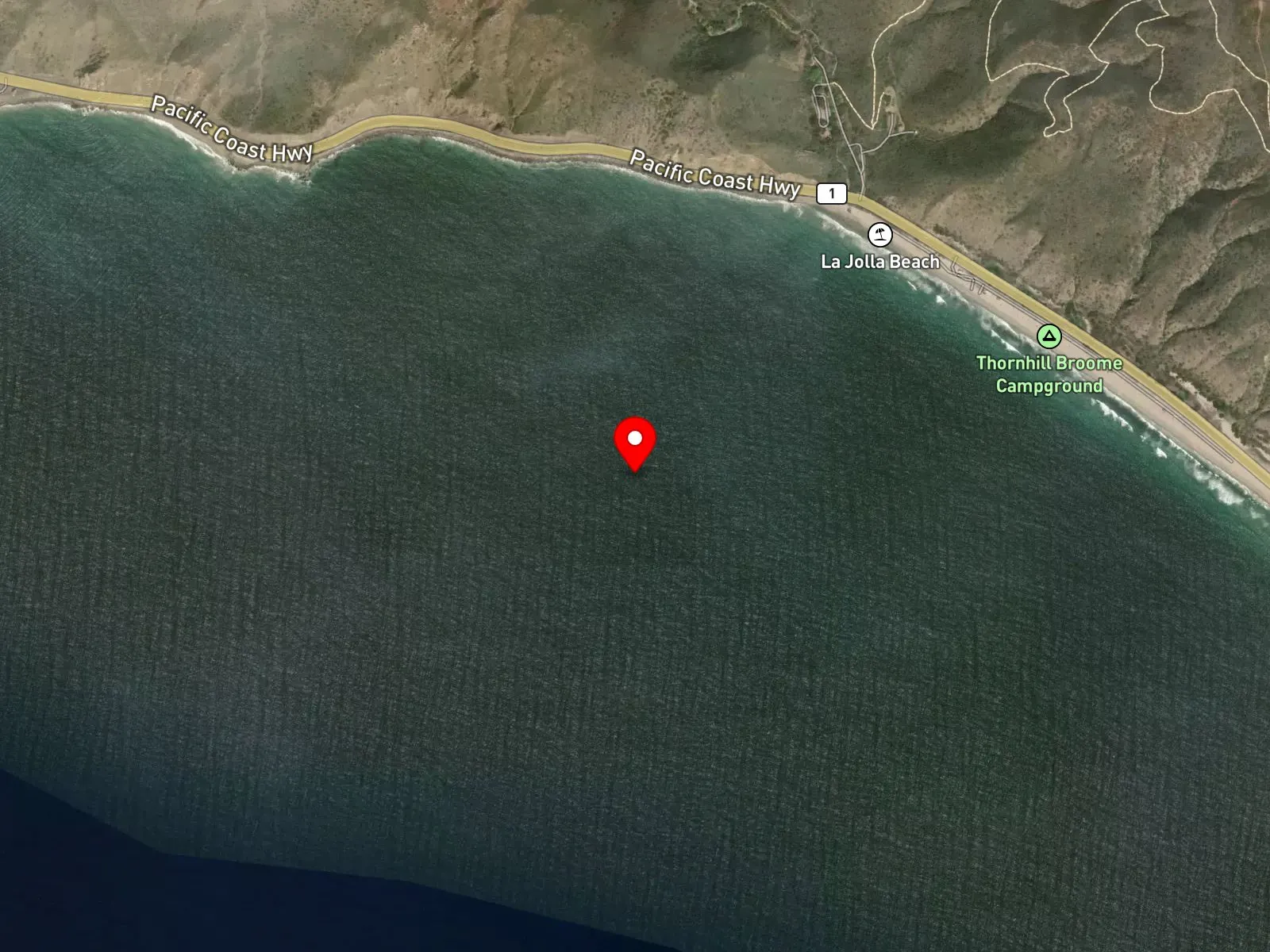 Map of Thornhill Broome Beach showing the shoulder campground and the Big Sand Dune